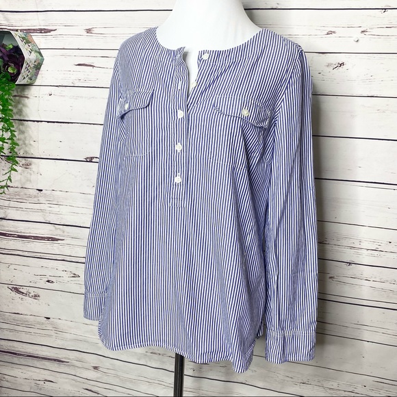Vineyard Vines Blue & White Striped Popover Top Size Small - Picture 2 of 12